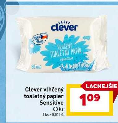 Clever vlhčený toaletný papier Sensitive 80 ks
