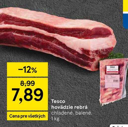 Tesco hovädzie rebrá chladené, balené 1 kg 
