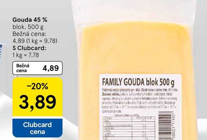 Gouda 45% blok, 500 g