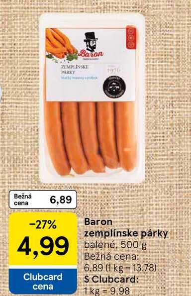 Baron zemplínske párky balené, 500 g 
