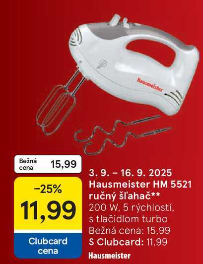 Hausmeister HM 5521 ručný šľahač 200 W, 5 rýchlostí, s tlačidlom turbo 