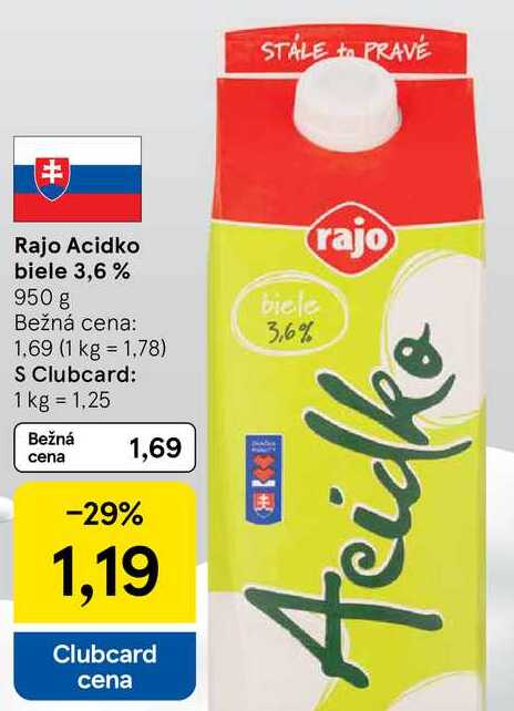 Rajo Acidko biele 3,6%, 950 g 