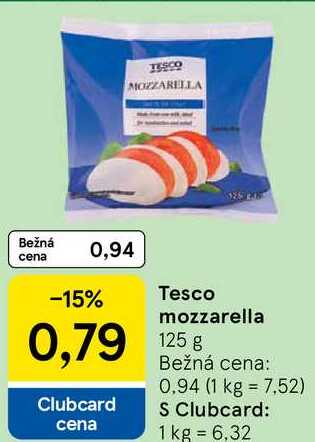Tesco mozzarella, 125 g