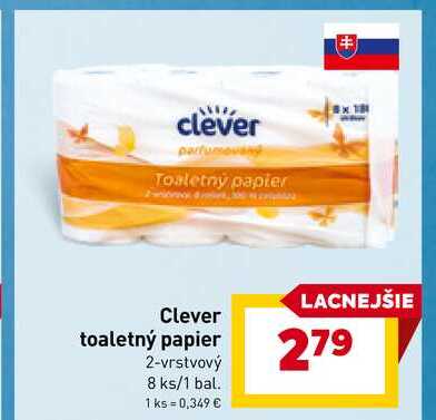 Clever toaletný papier 2-vrstvový 8 ks/1 bal.