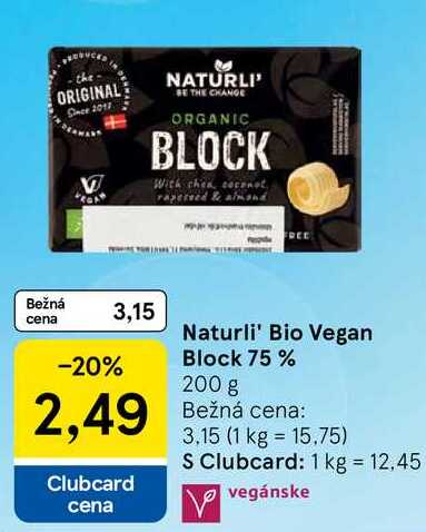 Naturli' Bio Vegan Block 75 %, 200 g 