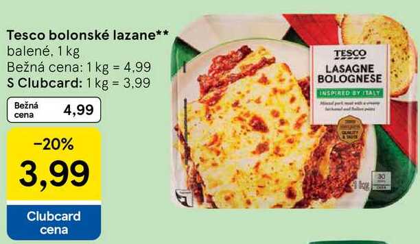 Tesco bolonské lazane, 1 kg 