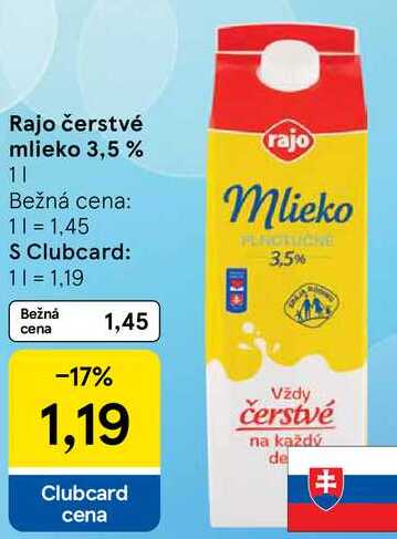 Rajo čerstvé mlieko 3,5 %, 1 l