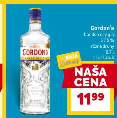 Gordon's London dry gin 37,5% 0,7l v akcii