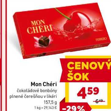 Mon Chéri čokoládové bonbóny plnené čerešňou v likéri 157,5 g 