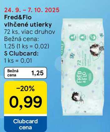 Fred&Flo vlhčené utierky, 72 ks