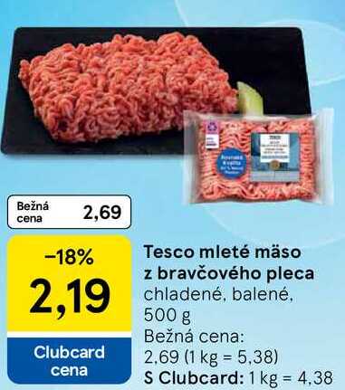 Tesco mleté mäso z bravčového pleca, 500 g