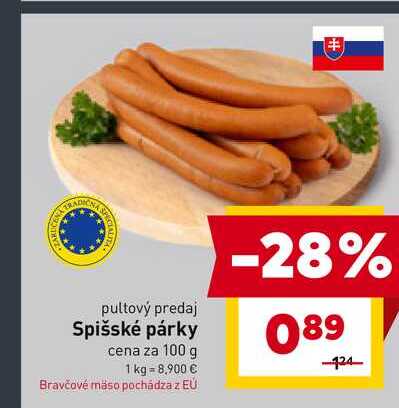 Spišské párky cena za 100 g