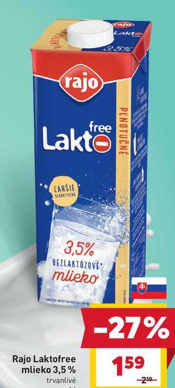 Rajo Laktofree mlieko 3,5% trvanlivé 1l