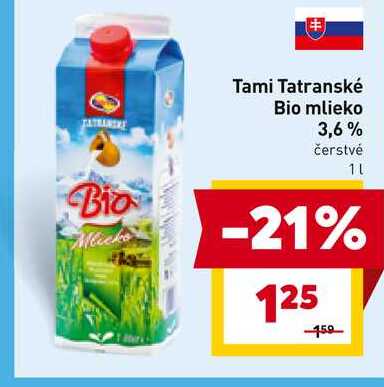 Tami Tatranské Bio mlieko 3,6% čerstvé 1l