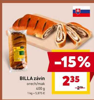BILLA závin orech/mak 400 g 
