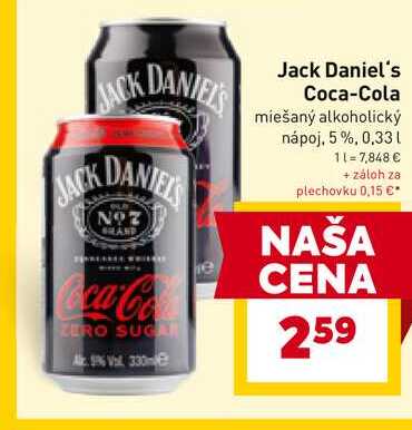 Jack Daniel's Coca-Cola miešaný alkoholický nápoj, 5%, 0,33l