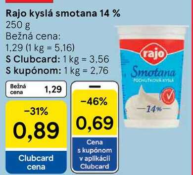 Rajo kyslá smotana 14 %, 250 g