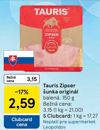 Tauris Zipser šunka originál, 150 g 