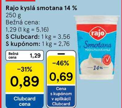 Rajo kyslá smotana 14 %, 250 g 