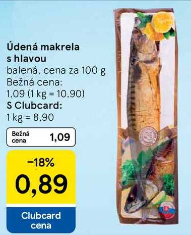 Údená makrela s hlavou, cena za 100 g