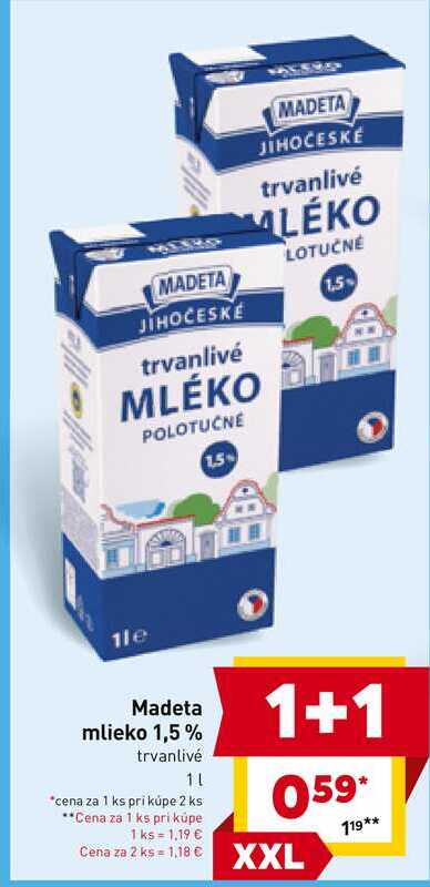 Madeta mlieko 1,5% trvanlivé 1L 