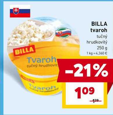 BILLA tvaroh tučný hrudkovitý 250 g 