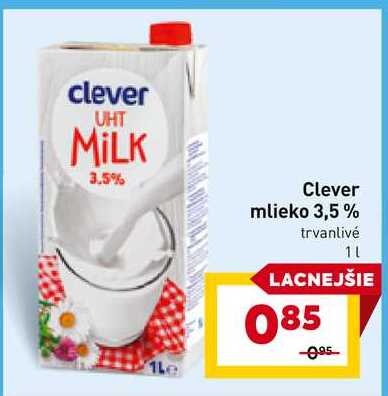 Clever mlieko 3,5% trvanlivé 1l