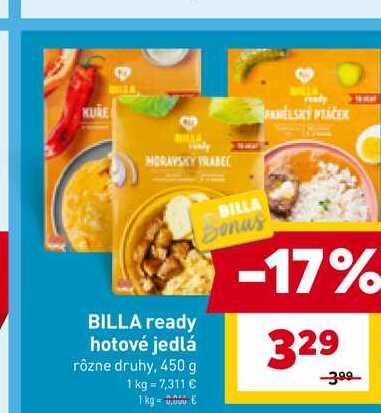 BILLA ready hotové jedlá rôzne druhy, 450 g 