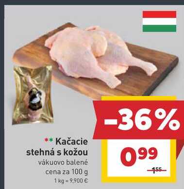 Kačacie stehná s kožou vákuovo balené cena za 100 g