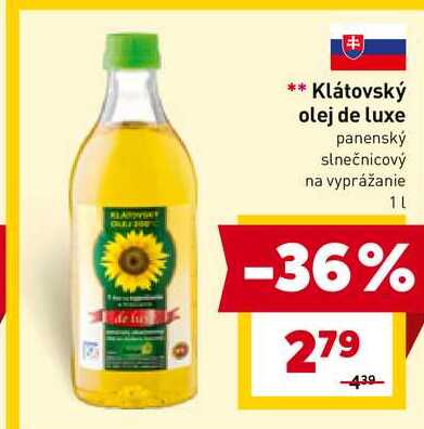 Klátovský olej de luxe panenský slnečnicový na vyprážanie 1L 