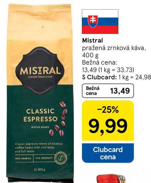 Mistral pražená zrnková káva, 400 g