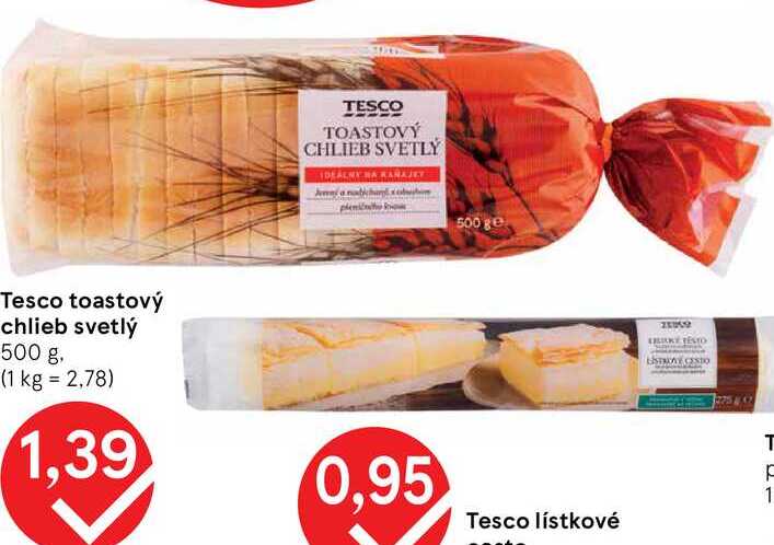 Tesco toastový chlieb svetlý, 500 g