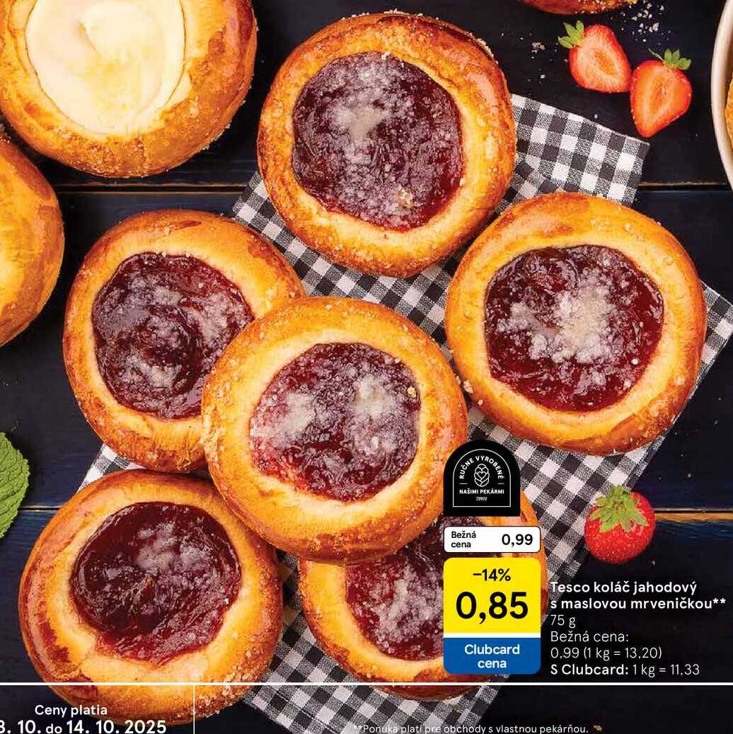 Tesco koláč jahodový s maslovou mrveničkou, 75 g