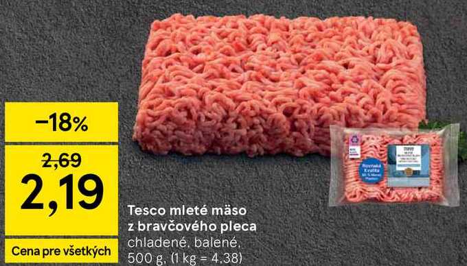Tesco mleté mäso z bravčového pleca, 500 g