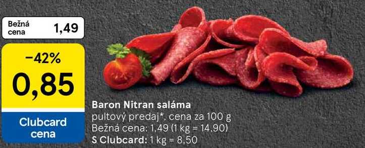 Baron Nitran saláma, cena za 100 g 