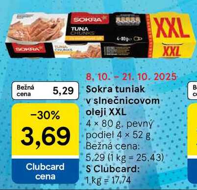 Sokra tuniak v slnečnicovom oleji XXL, 4x 80 g