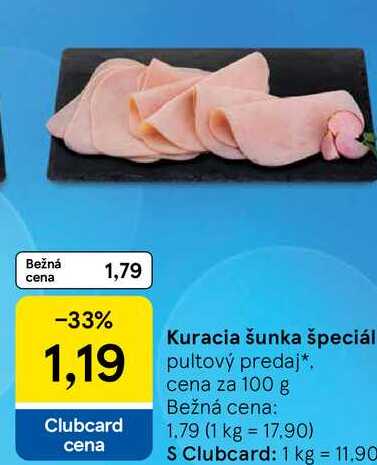 Kuracia šunka špeciál, cena za 100 g 