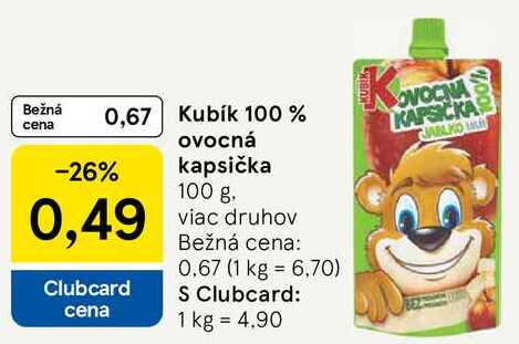 Kubík 100 % ovocná kapsička, 100 g