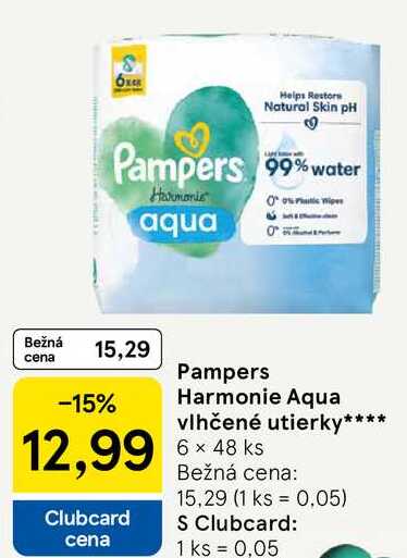 Pampers Harmonie Aqua vlhčené utierky, 6x 48 ks 