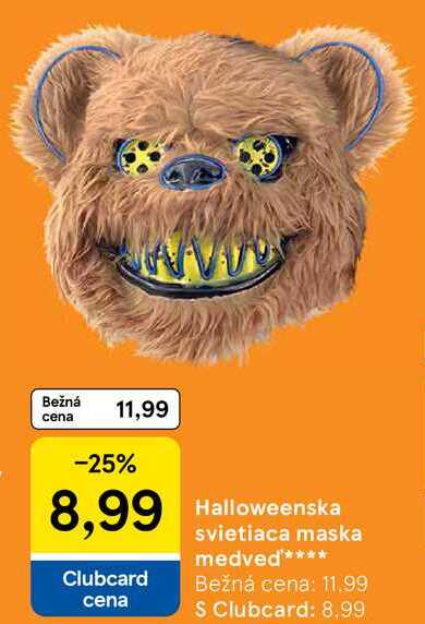 Halloweenska svietiaca maska medved