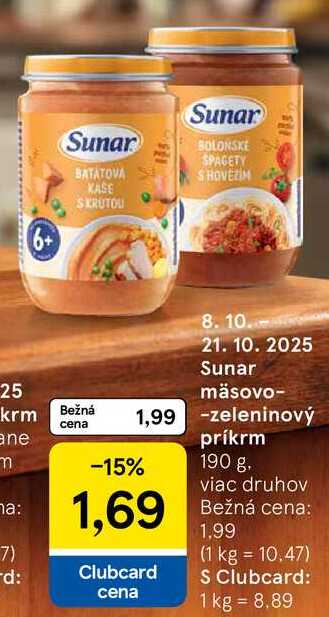 Sunar mäsovo-zeleninový príkrm, 190 g