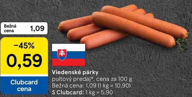 Viedenské párky, cena za 100 g 