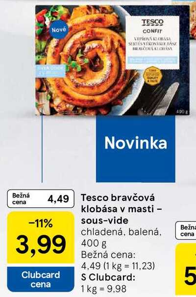 Tesco bravčová klobása v masti - sous-vide, 400 g 