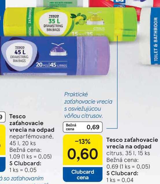 Tesco zaťahovacie vrecia na odpad 35 l, 15 ks
