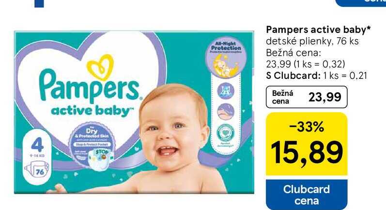 Pampers active baby detské plienky, 76 ks