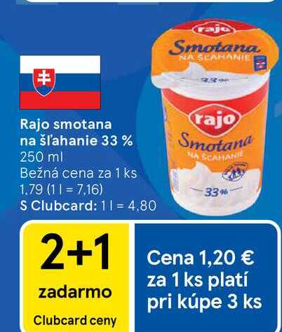 Rajo smotana na šľahanie 33% 250 ml 