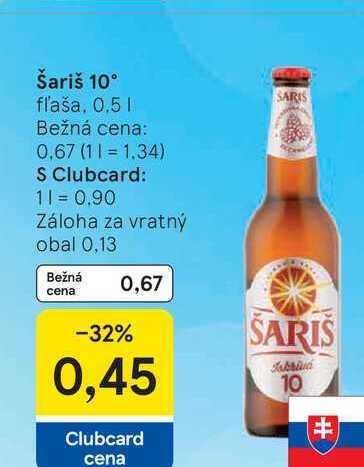 Šariš 10° fľaša, 0,5l