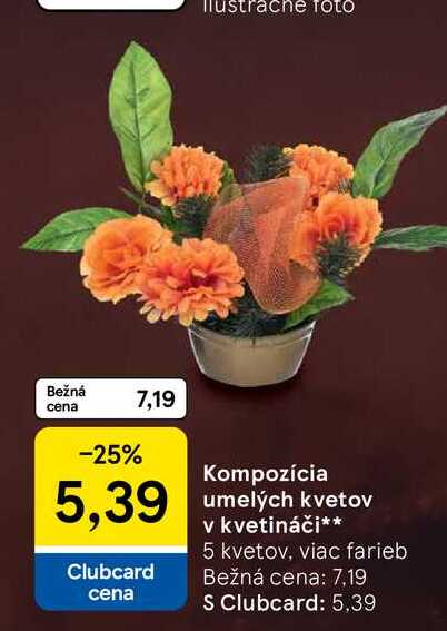 Kompozícia umelých kvetov v kvetináči 5 kvetov