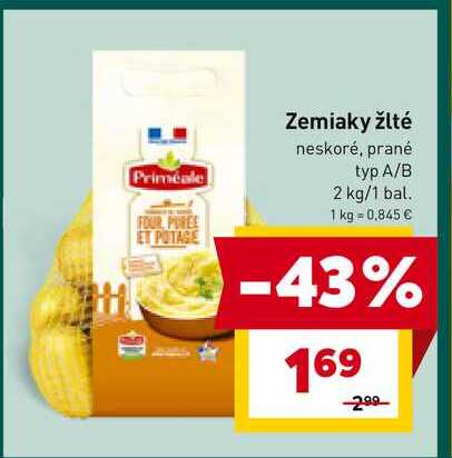 Zemiaky žlté neskoré, prané typ A/B 2 kg/1 bal.