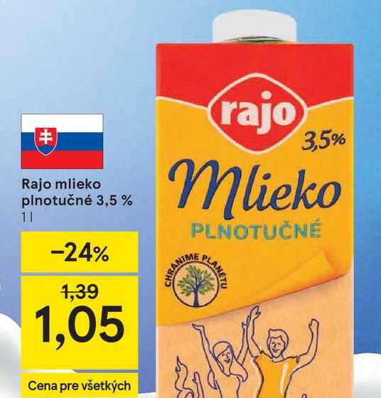Rajo mlieko plnotučné 3,5 % 1l